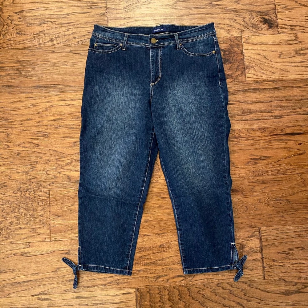 Bandolino Capri Jeans Womens 12 Blue Mandie Tie Hem Cropped Denim Pants